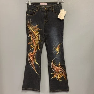 Freche Thai Jeans 6 bestickte verzierte Muscheln Perlen dunkle Waschung Schmetterling neu mit Etikett - Bild 1 von 9