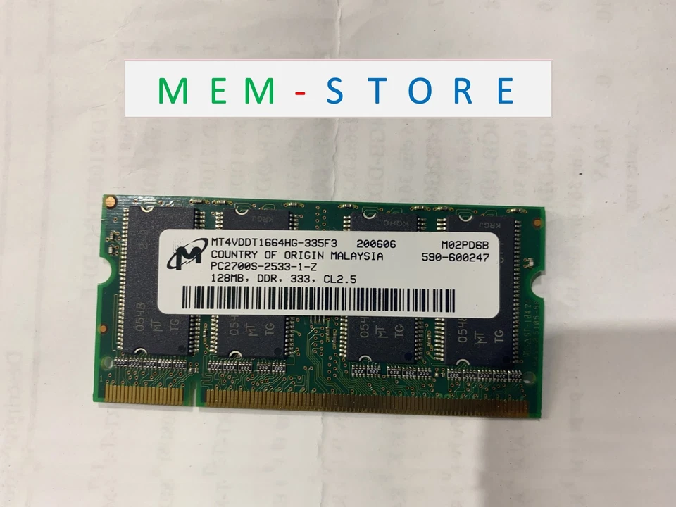MT4VDDT1664HG-335F3 Micron 128MB DDR-333MHz PC2700 non-ECC SODIMM RAM Memory - Image 1 of 4