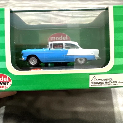 Model Power Minis HO 1955 Chevy Bel Air Diecast 1:87 Blue White #19238 NIB - Image 1 of 4