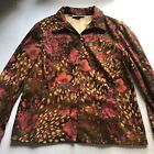 Leslie Fay Brown Pink Floral Zip Front Collared Jacket Women’s Sz L A932