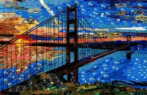 Art Collage Poster San Francisco Golden Gates Made Out Of Car Plates - Picture 1 of 1