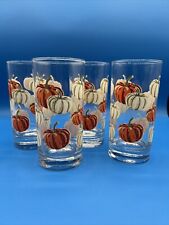 Set Of 4 Pumpkin Fall Thanksgiving Drinking Glasses 6”