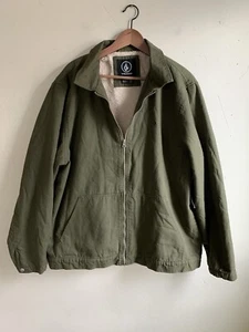Volcom Men’s Palm Drive Jacket XXL Green canvas sherpa fleece Lined Coat NEW - Picture 1 of 12