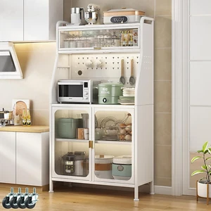 Credenza Cucina Alta, Mobile Cucina Dispensa con ruote, Mobile Buffet con Ripian - Foto 1 di 7