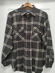 Pendleton Men's Lodge Shirt Plaid Virgin WOOL Size XL Long Brown blue green - Picture 1 of 5