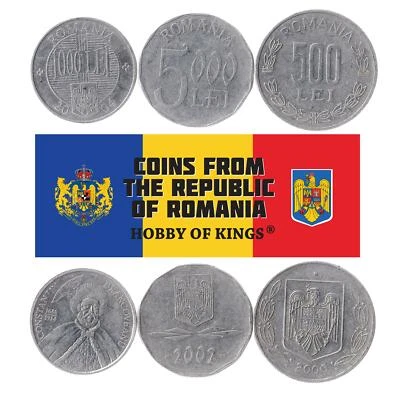 Romanian 3 Coin Set 500 1000 5000 Lei | Constantin Brâncoveanu | 1999 - 2006 - Image 1 of 2