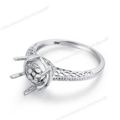 Brillante anillo de oro blanco sólido de 10k redondo de 8,5 mm a 9 mm ajuste de punta semi montaje Foto 1 de 4