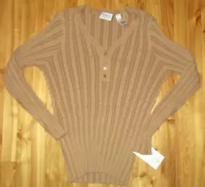 Villager Size 2 Peanut 4 Button V-Neck Decretive Knit Sweater Top NWT - Picture 1 of 5