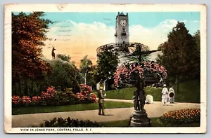 Postcard View in Jenks Park Central Falls Rhode Island Clock Tower - Picture 1 of 2