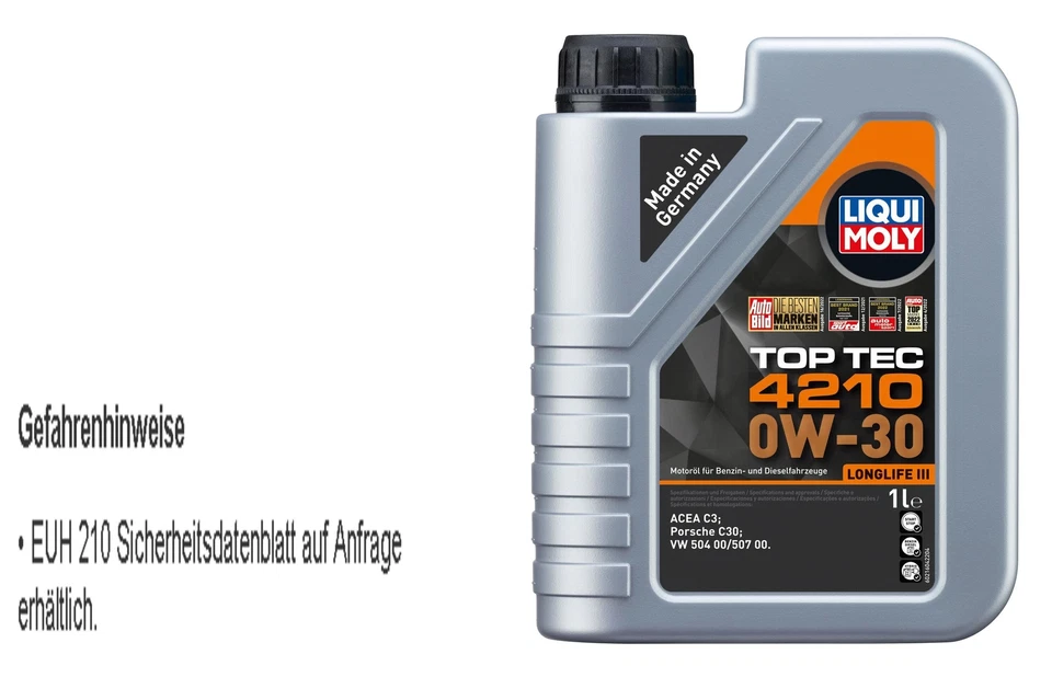 LIQUI MOLY Top Tec 0W-30 1L aceite motor para Acea C3 VW 504 00/507 00 Porsche - Imagen 1 de 1