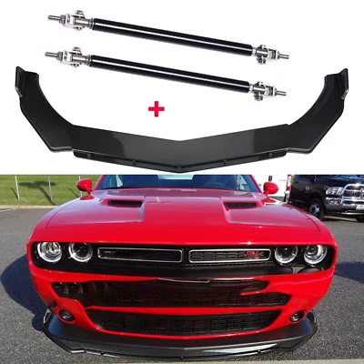 For Dodge Challenger Carbon Fiber Front Bumper Lip Splitter Spoiler+Strut Rods Foto 1 de 4