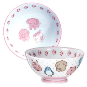 SET of 2 Japanese Children Rice Bowls 4.25"D Porcelain Animals Made in Japan - Picture 1 of 6