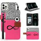 PINK INFINTIES LOVE BLACK WALLET CASE COVER FOR APPLE IPHONE 12/ 12 PRO 6.1"