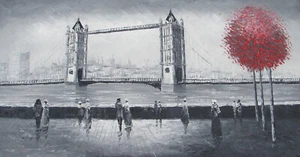 long London oil painting canvas tower bridge black white red cityscape England - Picture 1 of 1