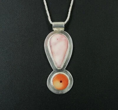 Collar Plata Rosa y Naranja Coral Piedras Esterlina 925 Colgante Cadena  Foto 1 de 4