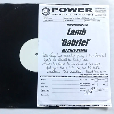 Lamb – Gabriel - MJ Cole and Nellee Hooper Mix Vinyl 12 Test Press  *DL - Image 1 of 4