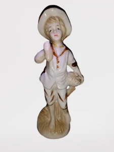 Vintage Porcelain Figurine Boy Hat Grapes Germany Decor Art 50s Rare 8"  - Picture 1 of 12