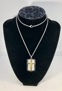 Signed RL Men's Stainless Steel and Crystals Cross Necklace - Picture 1 of 4