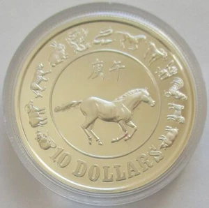 Singapore 10 Dollars 1990 Lunar Horse Silver Proof - Picture 1 of 2