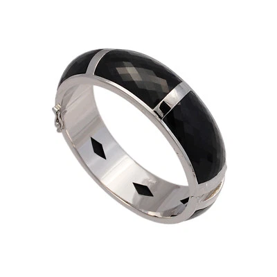 BRAZALETE BRAZALETE CHAPADO EN PLATINO PLATA ESTERLINA 925 ÓNIX NEGRO GENUINO ónix-b1 Foto 1 de 4