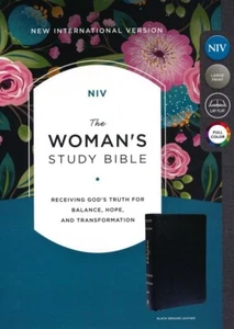 NIV Woman's Study Bible genuine leather, Black Boxed Lay Flat LARGE PRINT L@@K - Picture 1 of 8