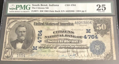 1902-$50DB-the CNB of SOUTH BEND, IN-in PMG25 holder￼ W/trimmed & stains. Nice N - Image 1 of 4