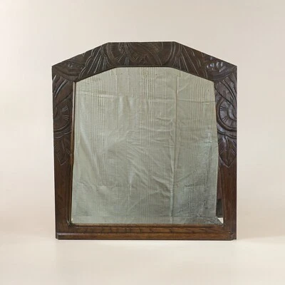 French Art Deco Oak Wood Carved Decorative Mirror - Image 1 of 4