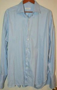 $475 Ermenegildo Zegna Cotton Light Blue Twill Dress Shirt 17.5 37 French Cuff - Picture 1 of 12