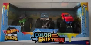 Hot Wheels Monster Trucks Color Shifters Shark Wreck Big Foot Town Hauler 3 Pack - Picture 1 of 2