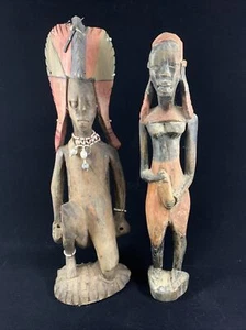 African Art - 2 Antique Statues - Congo - 12 Inch Pair - Picture 1 of 12