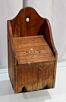 Antique Primitive Hanging Salt Box  with Hinged Lid   5" x 5" x 9" - Image 1 of 4