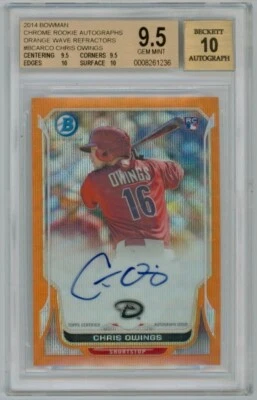 Chris Owings Rookie Autograph /25 Orange Wave BGS 9.5 2014 Bowman Chrome RC Auto - Image 1 of 2
