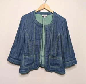Coldwater Creek Womens Blue Linen Open Jacket Blazer sz M Summer Shacket C4 - Picture 1 of 12