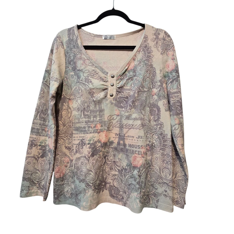 Vintage Anos 90 Love Amor Babydoll Henley Top Feminino Extra Grande Floral Fada Grunge Whimsygot - Imagem 1 de 4