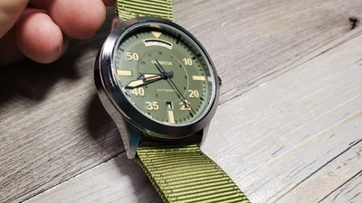 Men's Military Field Automatic Movement Watch Nylon Strap OD Green - Image 1 of 4