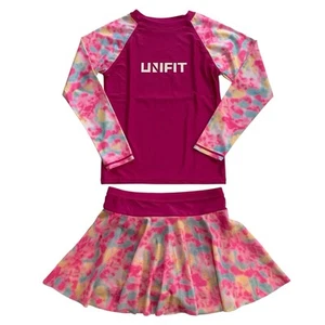 NWOT Unifit UPF 50+ Long Sleeve & Skort Set Multicolor Tie Dye Rashguard Sz 9/10 - Picture 1 of 7