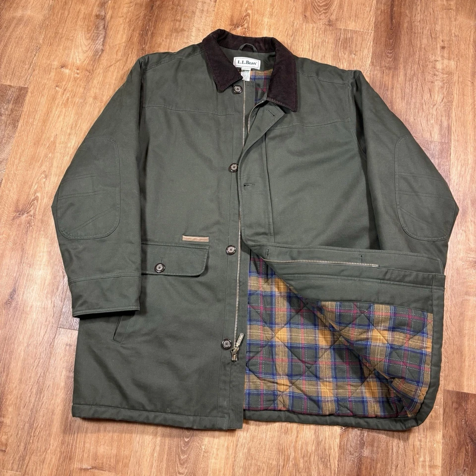 Vintage LL Bean Chore Jacket Mens XL 90s Green Blanket Lined Corduroy Collared - Image 1 of 4