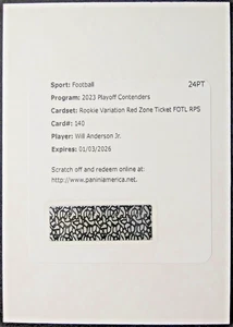 2023 Contenders FOTL Red Zone Rookie Autograph #140 Will Anderson RC REDEMPTION - Bild 1 von 19