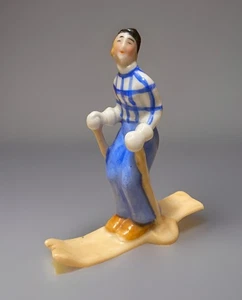Vintage 1920s Art Deco 3.5” Lady Girl Snow Skier Porcelain Figurine - Germany - Picture 1 of 8