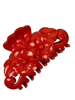 Medium Hair Claw Coral Red Flower Carved 3D Hair Clip Acrylic Feminine Stylish - Image 1 of 4