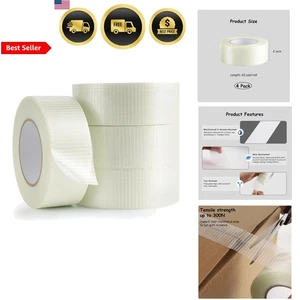 Filament Strapping Tape 2 Inch 4 Pack Reinforced Packing Tape for Heavy Loads - Picture 1 of 9