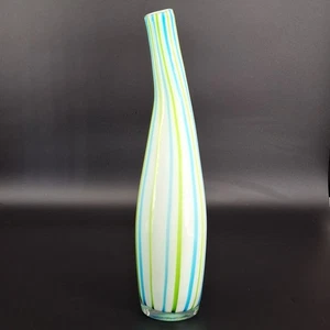 Art Glass Vase Large 14" Green Blue & White Twist - Picture 1 of 8