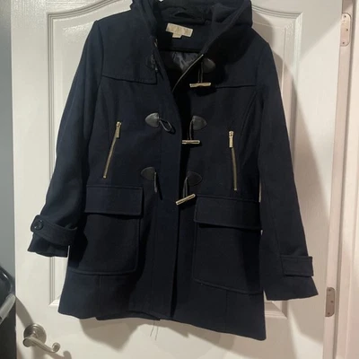 Michael Kors Hooded  Peacoat Navy Toggle Wool Coat Womens Size 12 Lined - Image 1 of 4