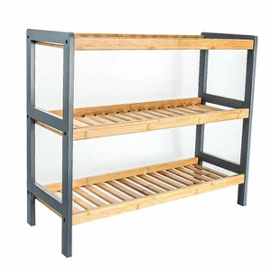3 TIER NATURAL WOODEN BAMBOO SHOE RACKS STORAGE ORGANISER STAND SHELF UNIT - Picture 1 of 12
