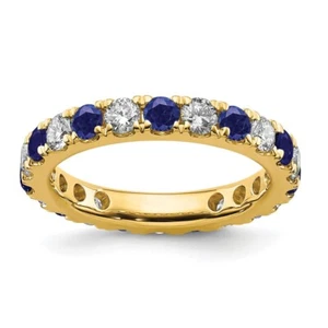 2.6Ct Lab Grown Diamond & Blue Sapphire Wedding Band Ring Size 5 14k Yellow Gold - Picture 1 of 6