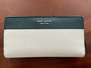 NEU KATE SPADE CAMERON CLUTCH GROSSE SCHMALE GELDBÖRSE SAFFIANO LEDER BEIGE/SCHWARZ - Bild 1 von 5