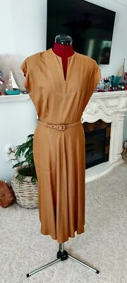 Vintage 40's Dress Caramel Brown House and Town Frocks Marshall Fields & Co - Image 1 of 4