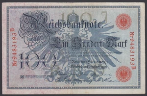 Germany  100  Mark 1908  VF  P. 33a,   Banknotes, Circulated - Picture 1 of 2