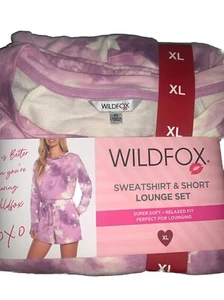 NWT Wildfox 2 Piece Lounge Set Sweatshirt & Shorts Tie Dye Stars Purple Size XL - Picture 1 of 8
