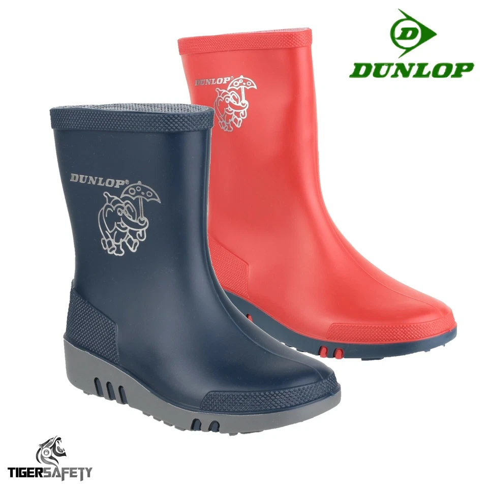 Dunlop Mini Elephant Childrens PVC Rubber Wellington Boots Wellies Rainboots - Image 1 of 1